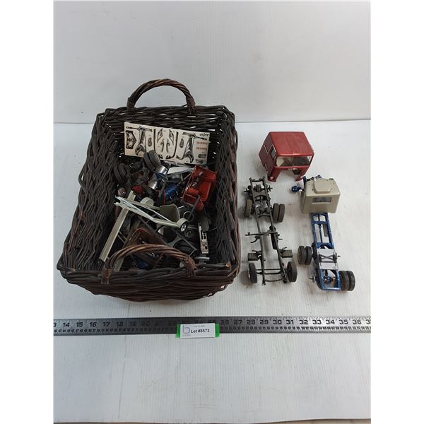 Wicker Basket w/2 Model Trucks - As is