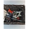 Image 2 : Wicker Basket w/2 Model Trucks - As is