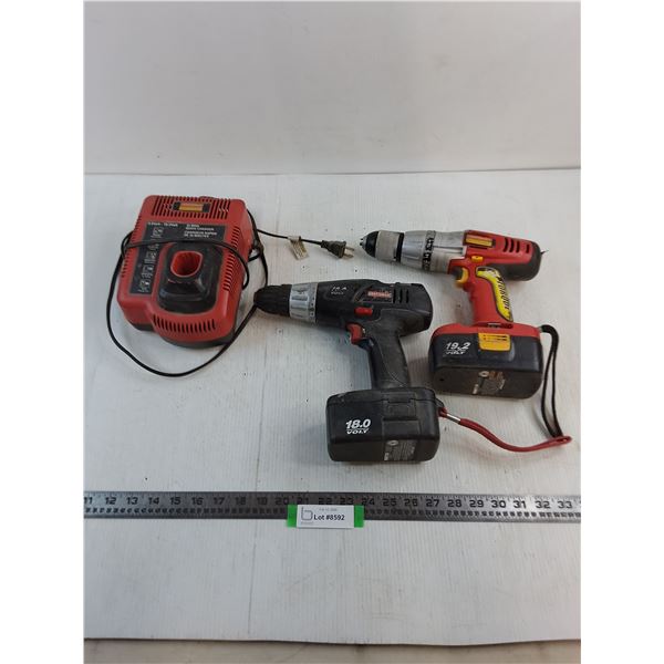 (2) Craftsman Cordless Drills & Battery Charger - Powers On, As is