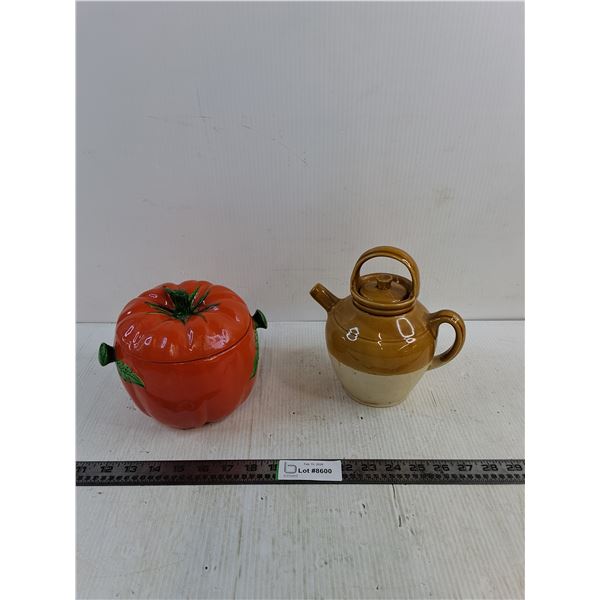 Ceramic Decorative Tomato Cookie Jar & Ceramic Tea Pot