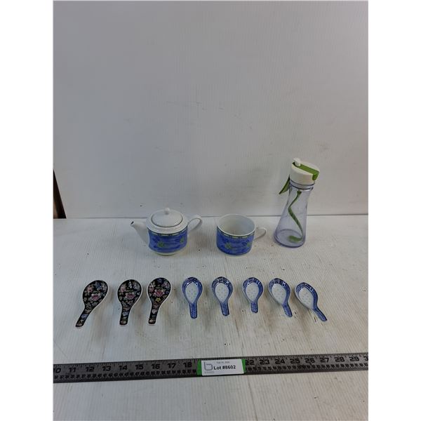 Asian Tea Set- Spoons, Tea Pot & Cup