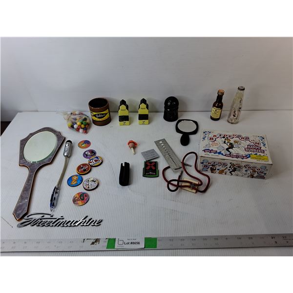 Handheld Mirror, Wiser's Salt & Pepper Shakers, Vintage Glass Insulator, Misc.