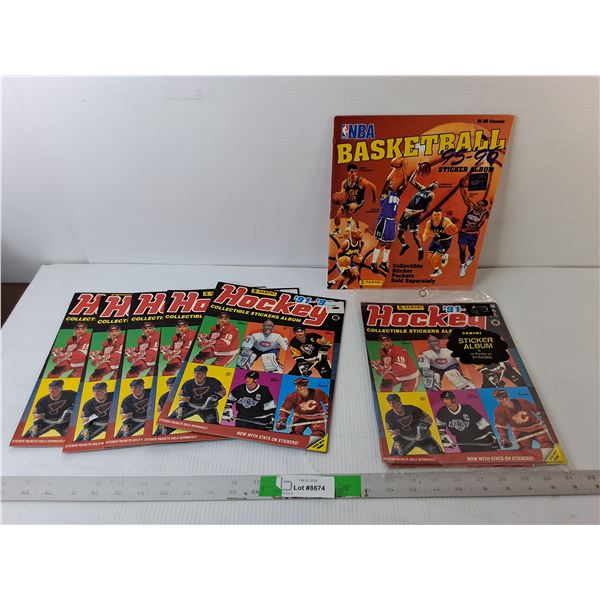 (7) 1991-92 Panini Sticker Hockey Albums & 1995-96 Basketball Sticker Album