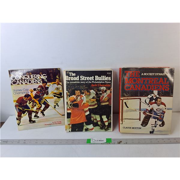 (3) Vintage Hockey Books- The Montreal Canadiens, The Broad Street Bullies, The Conquering Canadiens