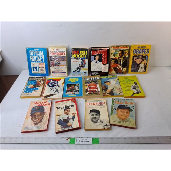 Vintage Hockey & Baseball Books- Babe Ruth, Yogi Berra, Don Cherry, Misc.