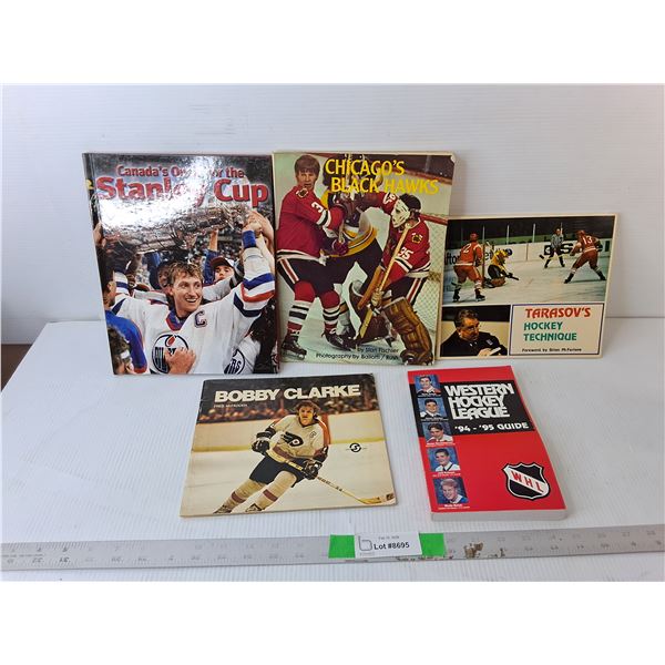 (5) Hockey Books- Bobby Clarke, Tarasov's Hockey Technique, Canada's Quest for the Stanley Cup, Misc