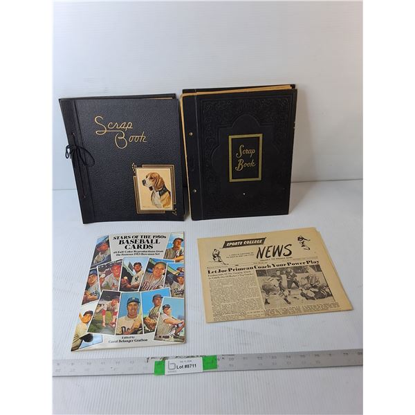 Vintage Sports Lot- (2) Scrapbooks, Baseball Cards & Newspaper