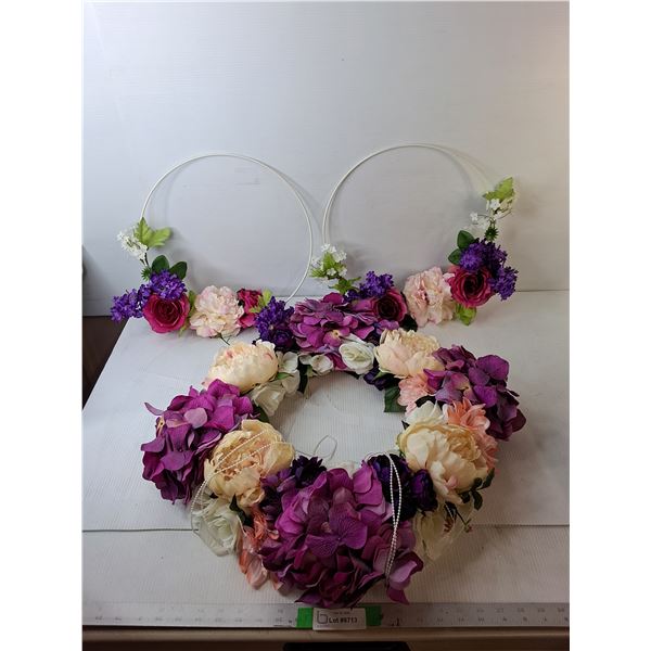 (3) Flowered Wreaths Up to 21" Diameter - PICK UP