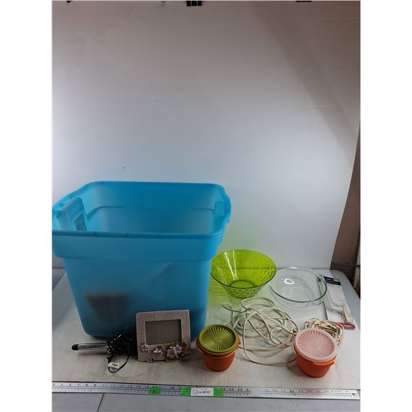 *Conair Hair Curler, Tupperware Bowls, Extension Cords, Toilet Flush Lever, Plastic Tote, Misc