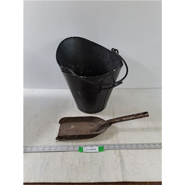 Vintage Metal Coal Pail w/ Shovel