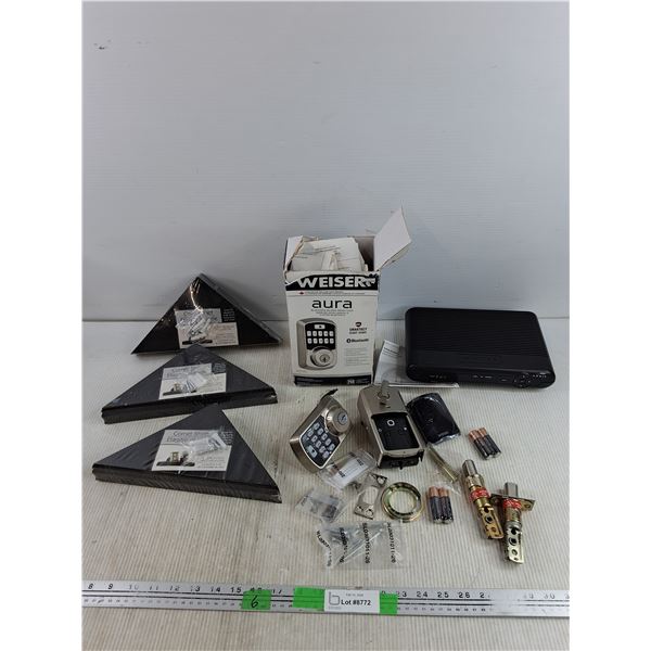 (3) Corner Shelves, Aurora Bluetooth Keypad Smart Lock, Arris TV Receiver - As Is