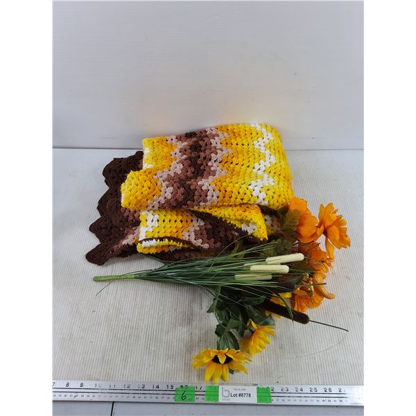 Artificial Flowers, Crochet Afghan 62" x 42"