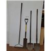 Image 1 : (3) Spade Shovels, Lawn Rake - Longest 66" - Pickup Only