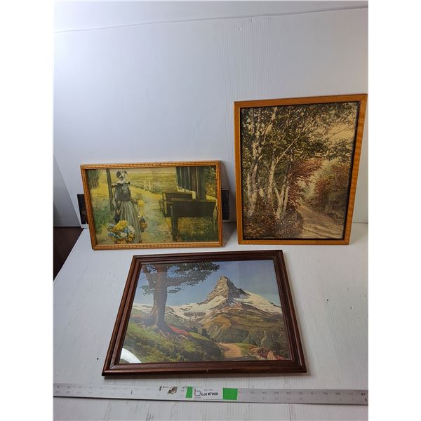 (2) Framed Nature Paintings & Pioneer Style Tray Up to 18.25" x 14.25", Pickup Preferred
