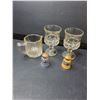 Image 3 : (5) Liquor Glasses, Creamer, Ceramic Salt & Pepper Shakers
