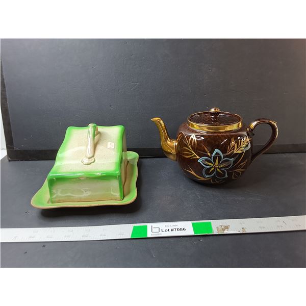 Vintage Ceramic Cheese Saver & Teapot