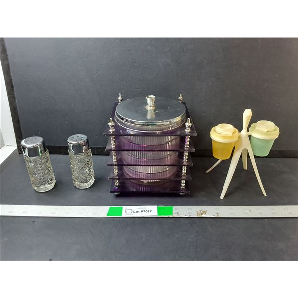 Glass and Tupperware Salt & Pepper Shakers, Ice Bucket