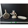 Image 1 : Cat Ceramic Teapot, Liquor Bottle 9.5" & Butter Dish