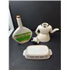 Image 2 : Cat Ceramic Teapot, Liquor Bottle 9.5" & Butter Dish