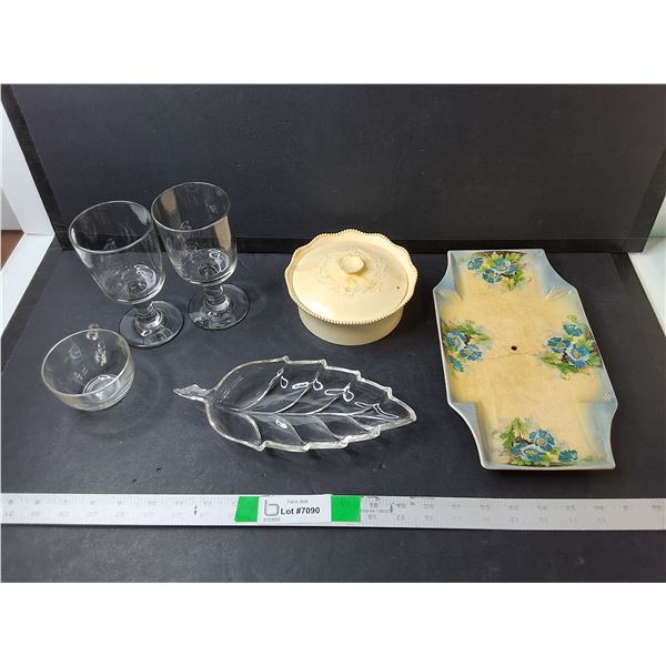 Avon Body Powder, Wine Glasses, Leaf Tray 9.75", Misc.