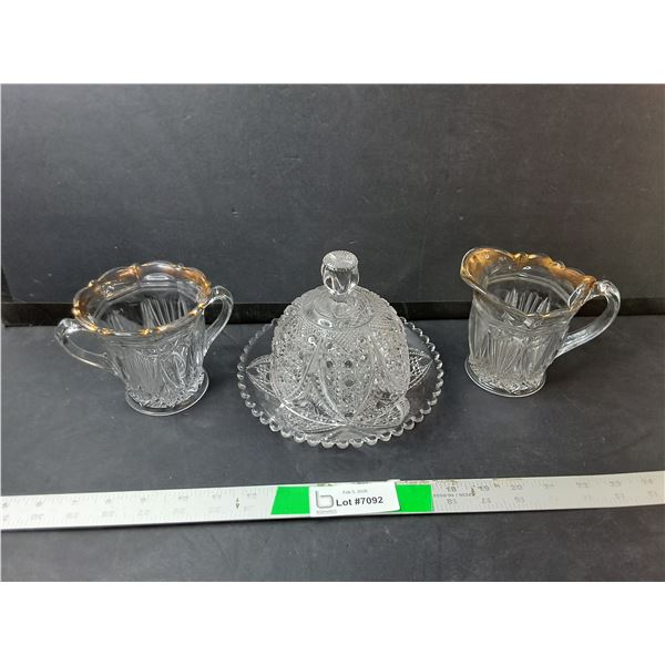 Glass Sugarbowl, Creamer & Butter Dish