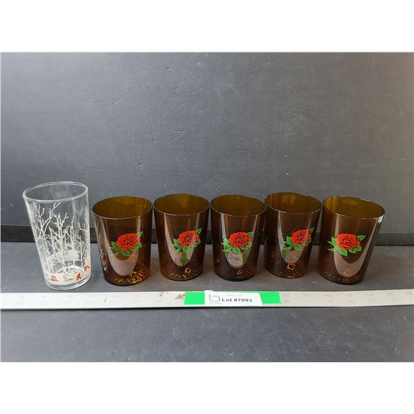 (6) Decorative Glasses- Winter & Roses