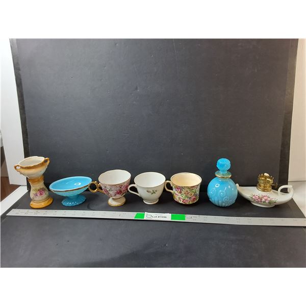 Avon Perfume Bottle with Contents,  Soap Dish, Decorative Teacups, Misc - CANNOT SHIP