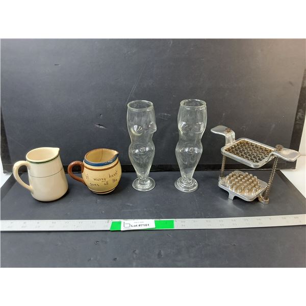 (2) Woman Style Glasses, Creamers, French Fry Cutter