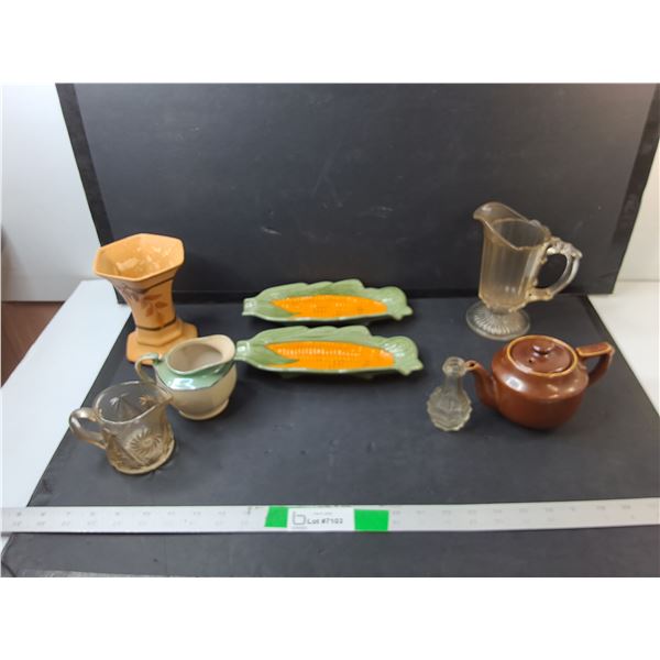 Creamers, Corn Cob Trays, Teapot, Misc.