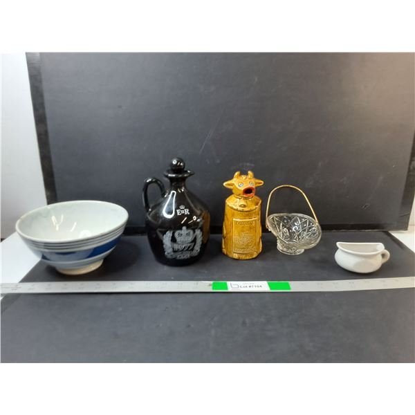 (2) Creamers, Glass Trinket Dish, Bowl, Misc,