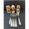Image 2 : Cutlery, (3) Victorian Girl Figurines 5", Ceramic Creamer & Sugar Bowl