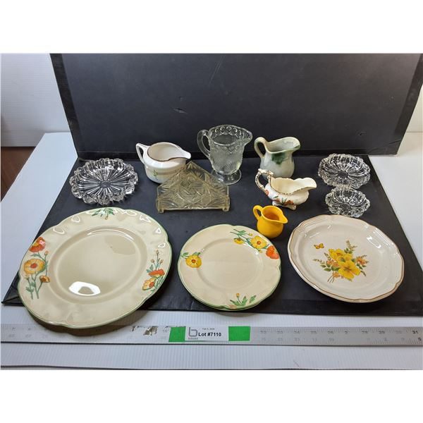 Glass Ashtrays, Creamers, Plastic Napkin Holder, Misc.