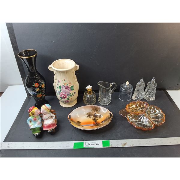 Salt & Pepper Shakers, Vases Up to 10", Iridescent Divided Trinket Dish, Misc.