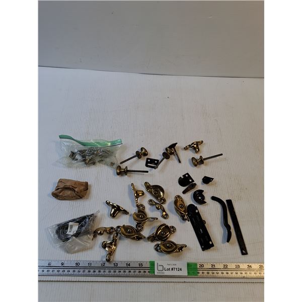 Vintage Hardware, Including Brass-Toned Hook Latches And Window Sash Locks