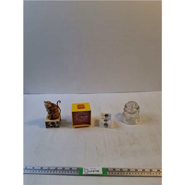 Alarm Clock, Paperweight, Glass Insulator, Misc