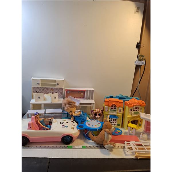Doll House Toys-Barbie House Pieces, Barbie Car, Stuffies, Misc - PICK UP ONLY