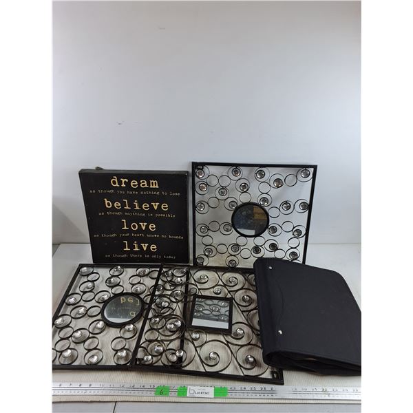 (3) Decorative Mirror Art Wall Decorations 15" x 16", Wall Art Print 13" x 14", Binder - PICK UP