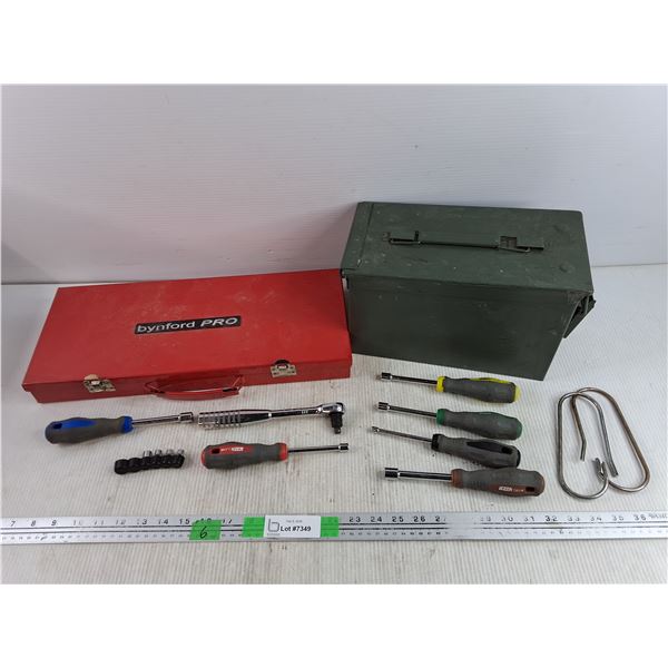 Task Nut Drivers, Ammo Box, Ratchet Wrench, Sockets, Bynford Pro Metal Tool Box 18" x 7" x 2"