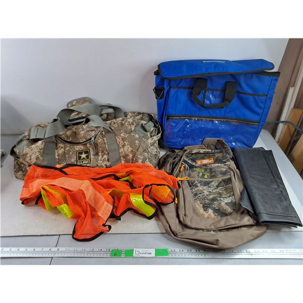U.S. Army Bag 25" x 14" x 7", Reflective Vest, Ridge Hunter Backpack, Fiskars Bag, Nylon Piece