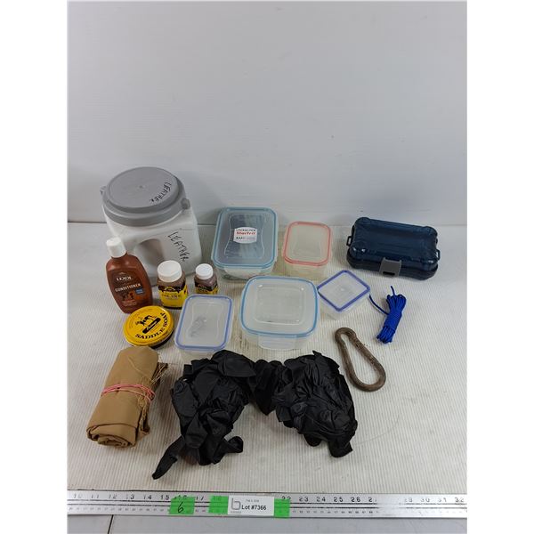 Leather Care Products, Carabiner, Plastic Containers, Nitrile Gloves, Laces,  Fabric