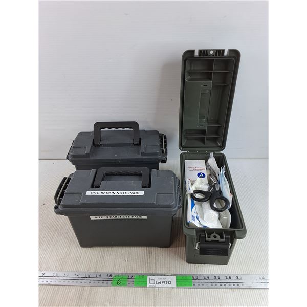 (3) Plastic Containers 11" x 5" x 7", First Aid Kit