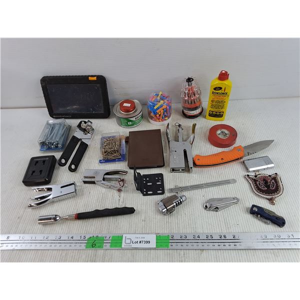 Chafing Fuel, Lighter Fuel, Telescopic Magnet, Can Opener, Pocket Knife, Staplers, Screwdriver Set