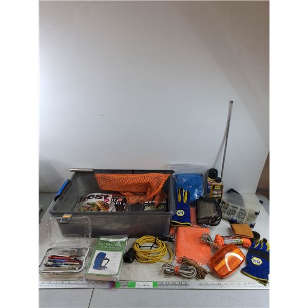 Goo Gone, 12V Extension, Magazines, Plastic Container,  Wallet, Ropes, First Aid Kit