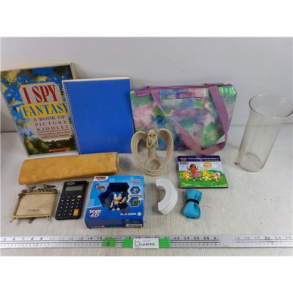 Sonic The Hedgehog Figure, Glass Vase, Angel Tea Candle Holder, Calculator, Suede Leather, Purse