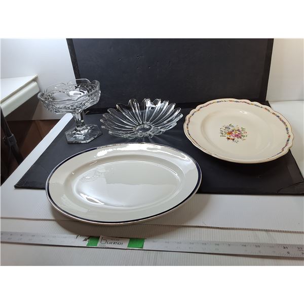 (2) Glass Candy Dishes & Ceramic/Ironstone Trays Up to 16" - PICK UP