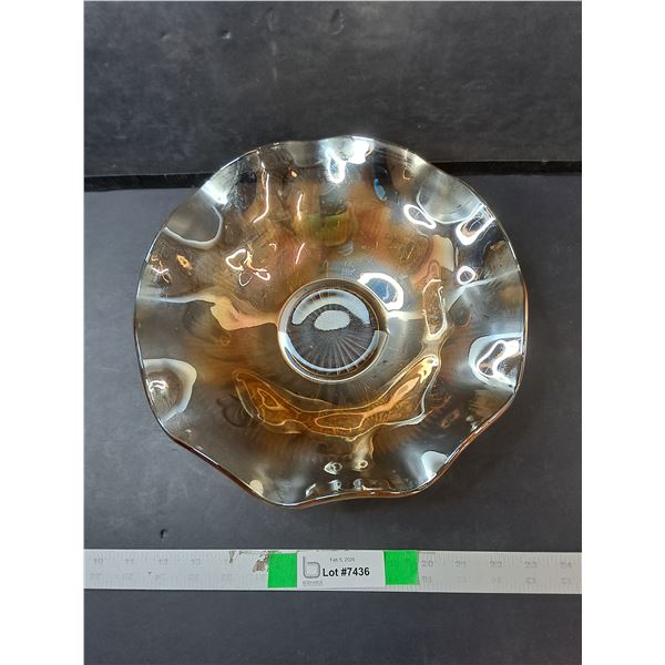 Ruffled Iridescent Glass Bowl 11.75" Diameter