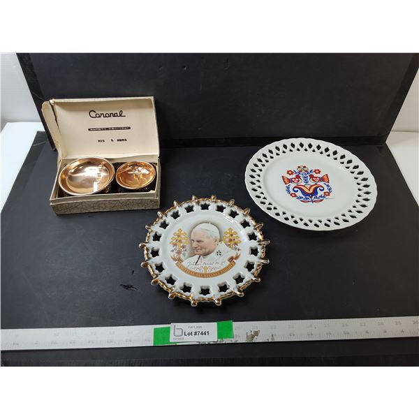 (2) Coronal Weighted Ashtrays & Decorative/Souvenir Plates Up to 9.25"