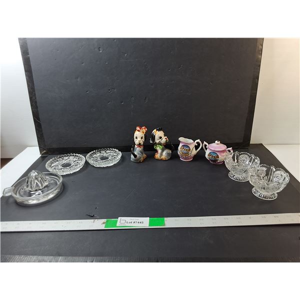 Dog Style Salt & Pepper Shakers, Citrus Juicer, Glass Ashtrays, Misc.