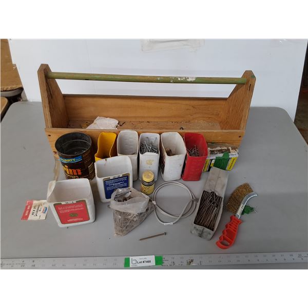 Wooden Toolbox 25.5" x 7.75" x 11.5" & Various Nails & Screws- Cannot Ship