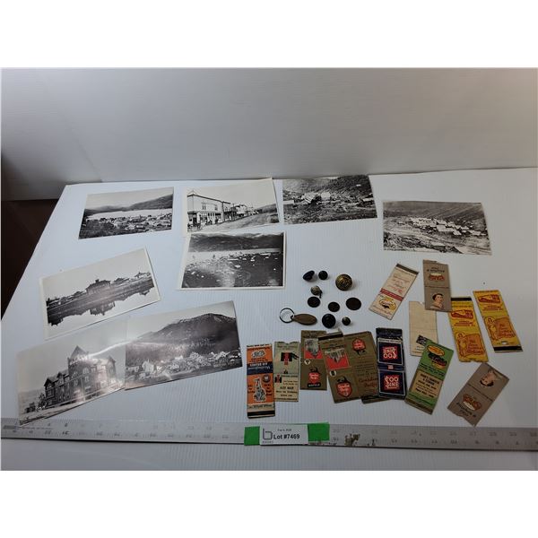 Vintage Photos, Matchboxes- Empty, Buttons, Misc.